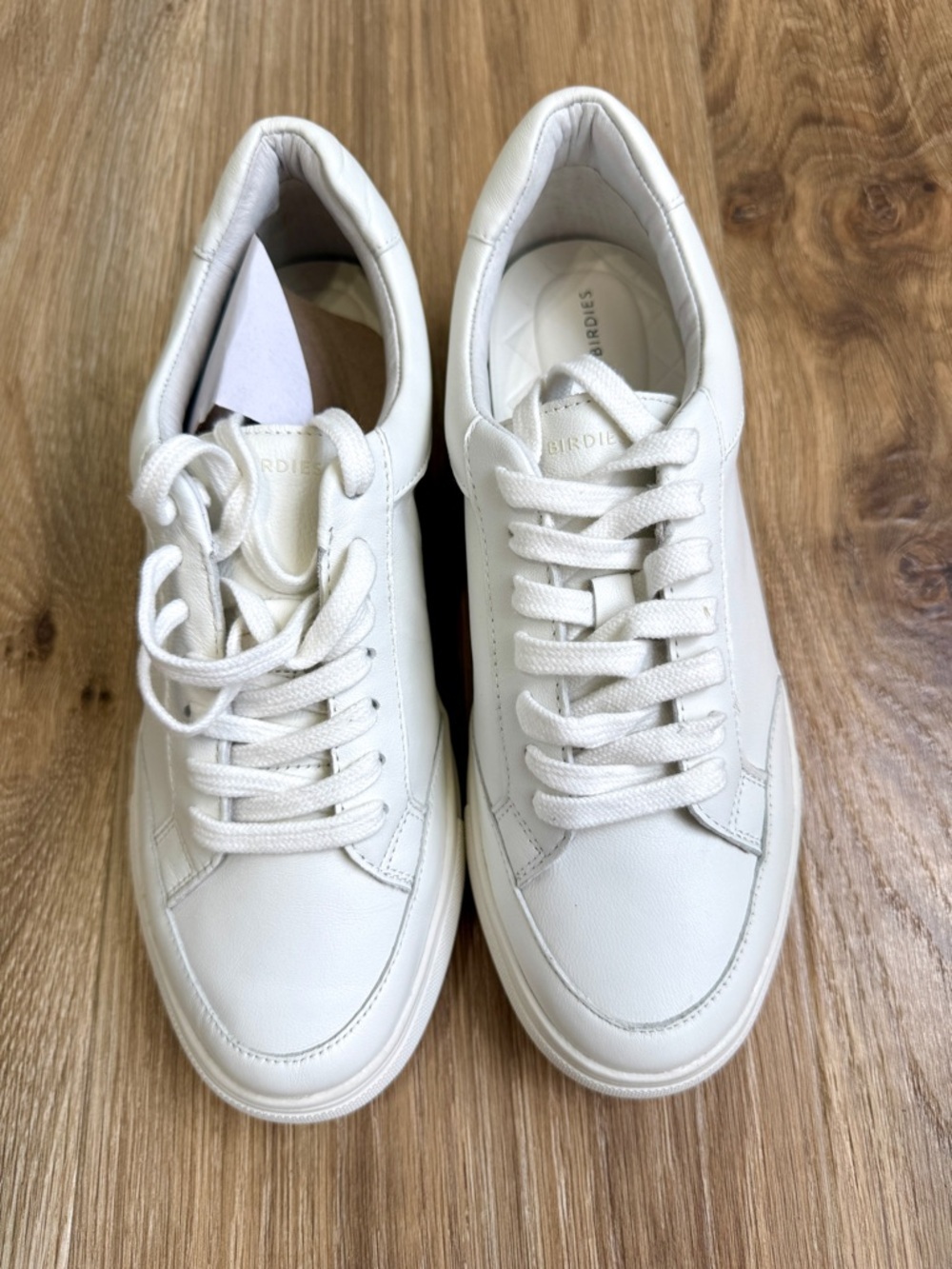Birdies White Leather Lace-Up Sneakers Size 8 Minimalist - Picture 3 of 9